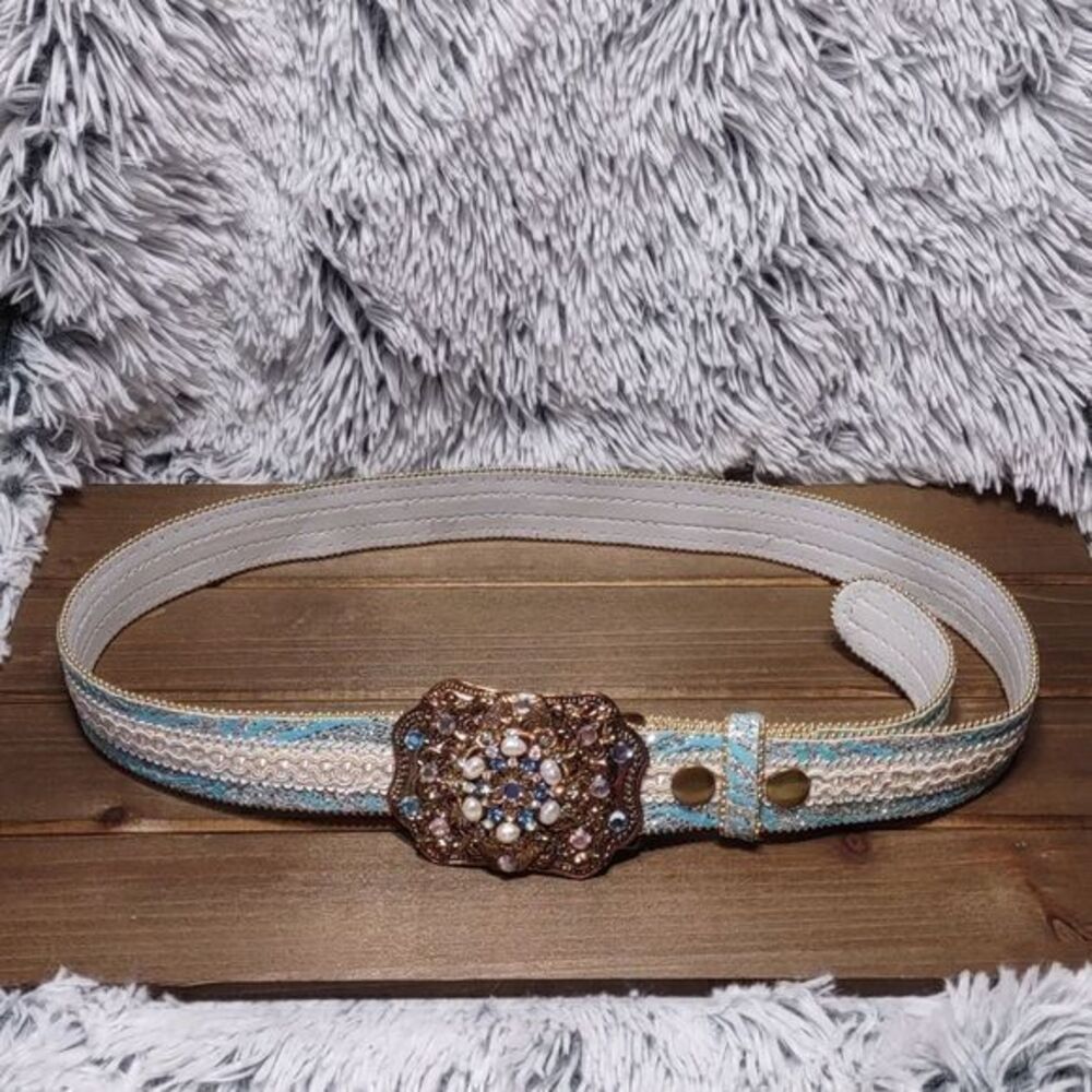 Blue Pearl Sparkle Statement Belt Unmarked - Picture 2 of 16